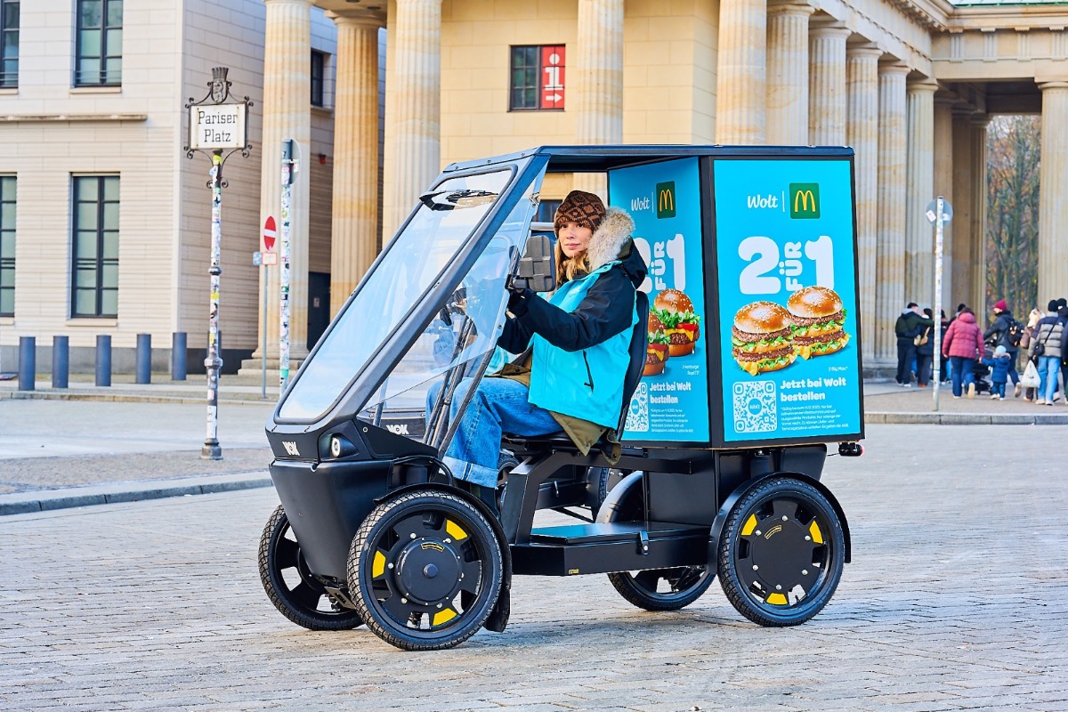 Better Cities Company electric cargo quad in McDonald's livery on Pariser Platz, Berlin